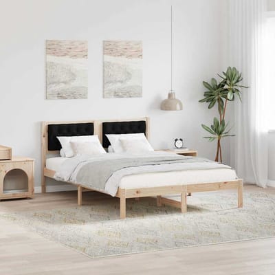 vidaXL - Bedframe - met - hoofdeinde - Zwart - 140 - x - 190 - cm - Massief - grenenhout