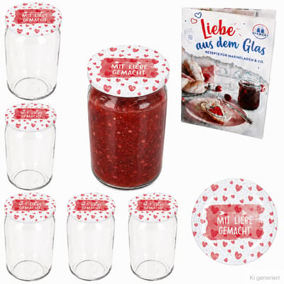 6-delige set ronde glazen 720 ml To 82 Met liefde gemaakt deksel incl. Diamant Gelierzauber receptenboekje