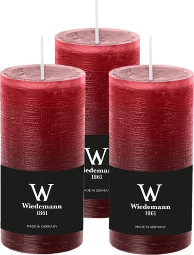 Wiedemann Cilinderkaars/stompkaars - 3x - rustieke kaars - bordeauxrood - 6 x 12 cm - 42 branduren