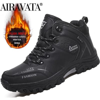 Heren Winterlaarzen Pluche Warme Wandelschoenen Man Outdoor Trainers Mannelijke Werkschoenen Maat 39-47 42 zwart