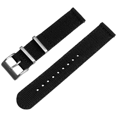 Canvas Like Nylon Two Piece NATO Strap - Makkelijk Zelf te Verwisselen Horlogeband - Zwart 18mm