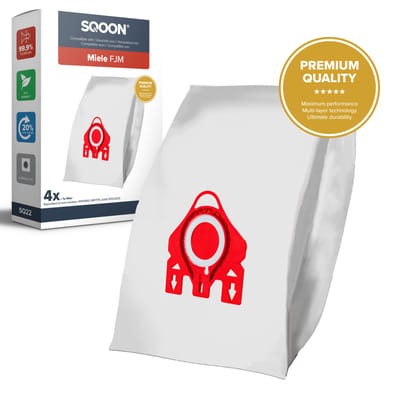SQOON® Stofzuigerzakken Geschikt voor Miele FJM Series – Vervangt Model 9917710 – High Filtration voor Optimale Stofopname en Hygiëne - (SQ02) - 4 Stuks
