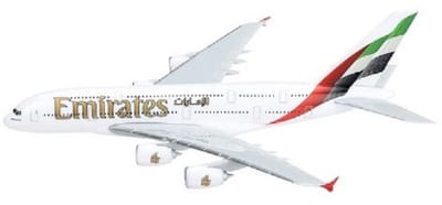 Magneet vliegtuig airbus A380 Emirates schaal 1:500 lengte 15cm