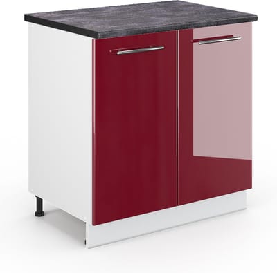 Vicco Keukenonderkast Fame-Line, Bordeauxrode hoogglans/Wit, 80 cm antraciet werkblad