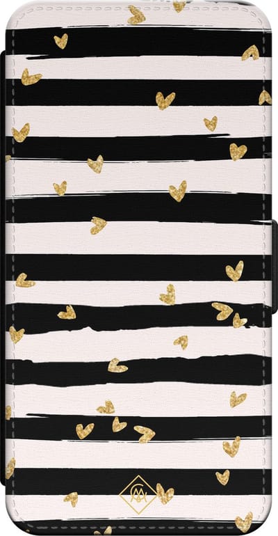 Casimoda® bookcase - Geschikt voor iPhone 16 - Hoesje met pasjeshouder - Hart Streepjes - Zwart - Kunstleer