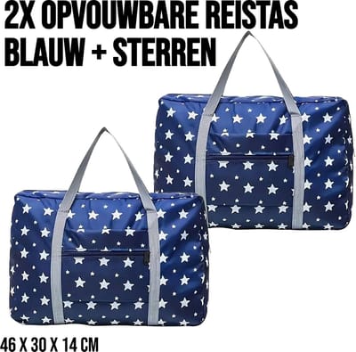 Allernieuwste.nl® Opvouwbare Reistas Blauw + Sterren - Handbagage Weekendtas - 46x29x14cm %% - Copy