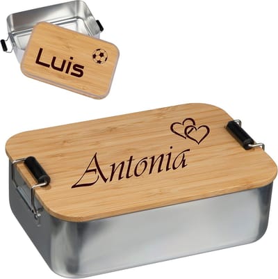 SnelShoppen - Duurzame Broodtrommel Bamboe Metaal 1000 ml - Gepersonaliseerde Lunchbox voor Kinderen en Volwassenen - Eco Vriendelijk Cadeau voor Verj