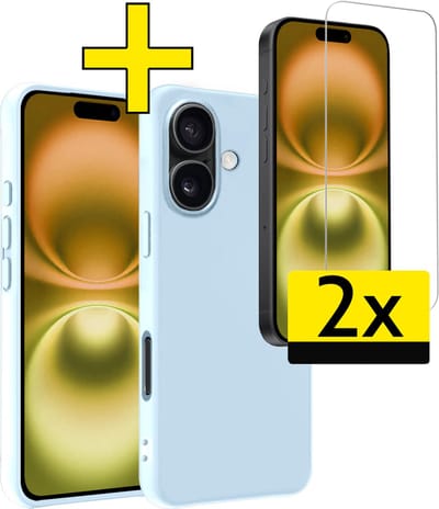 Hoesje - Met 2x Screenprotector - Geschikt voor Apple iPhone 16 - Sterk & Shockproof - Back Cover - Siliconen Case - Telefoon Hoes - Telefoonhoesjes - Lichtblauw