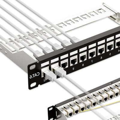 iwillink 10Gbps Patch Panel 12 Port, RJ45 via Coupling Cat6 Patch Panel STP Shielded with Rear Bar, 10'' Wall Mount or Rack Mount, Compatible with Cat5, Cat5e, Cat6 Cabling
