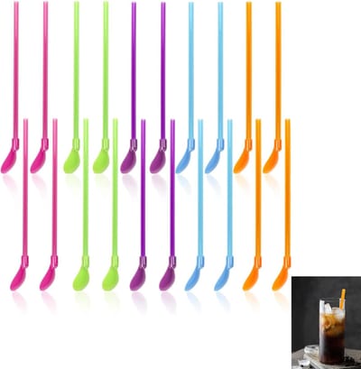 Verpakking van 20 rietjes - Multicolor rietjes - Herbruikbare rietjeslepels voor smoothies, milkshakes, cocktails en warme dranken (Multicolor)