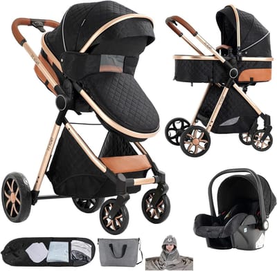 Kinderwagen 3-in-1 - Reiswieg buggy - Baby vervoeren - Dubbele schuifmodus - 83 x 62 x 106 cm - Zwart