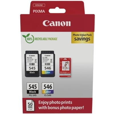 Canon PG-545 + CL-546 - Inktcartridge - Origineel - Standaard capaciteit - Kleur en Zwart + 50 sheets fotopapier
