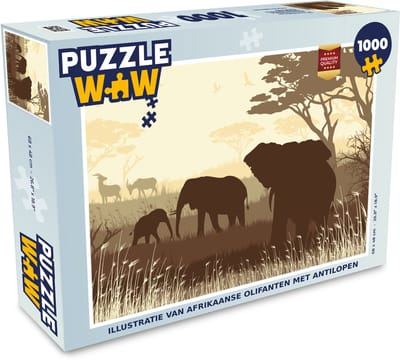 Puzzel Illustratie van Afrikaanse olifanten met antilopen - Legpuzzel - Puzzel 1000 stukjes volwassenen
