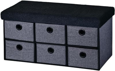 Zitbank met opberg - Opbergmeubel - Ruimte Besparen - FSC-gecertificeerd - 76 x 38 cm - Grijs zwart