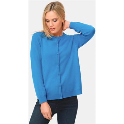 Heerlijk zacht tricot jasje van kasjmier met ronde hals - blauw - Gr. 46 van Goldner Fashion