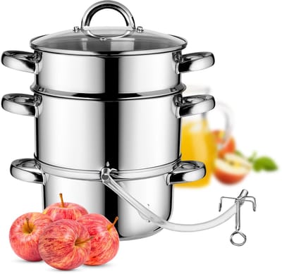 KADAX Stoomsapcentrifuge, fruitsapcentrifuge van roestvrij staal met glazen deksel, vaatwasmachinebestendige sapcentrifuge, stoompers voor alle warmtebronnen, ook geschikt voor inductie (zilver, 5