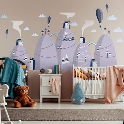 Scandinavische bergstickers met bijzondere heteluchtballonnen, 120 x 180 cm