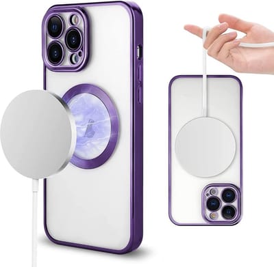 Hoesje Geschikt voor iPhone 13 Pro Magsafe hoes backcover – Lens beschermer – Transparant / Paars