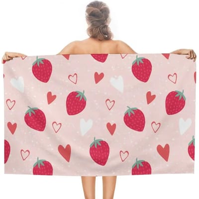 Serviette de plage fraise séchage rapide microfibre légère serviette de natation pour voyage camping piscine super absorbante serviettes de bain douces 50x100cm(20x40in)
