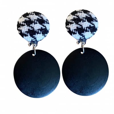 Clip oorbellen -pied-de-poule- zwart -wit-geen gaatje- Charme Bijoux