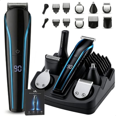Boncy® Premium 11-in-1 Baardtrimmer - 11 Delige Set - Trimmer Mannen Voor Baard Haar & Lichaam - Baardtrimmers & Tondeuse - Neustrimmer Haartrimmer Beard - Inclusief Standaard - LED Display