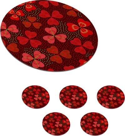 Onderzetters voor glazen - Rond - Patroon - Klaver - Rood - 10x10 cm - Glasonderzetters - 6 stuks