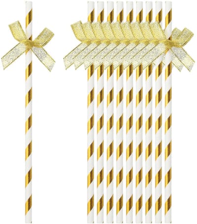 80 stuks linten, strepen, papieren rietjes, rietjes, taartdecoratie voor bruiloft, verjaardagsfeest, goud