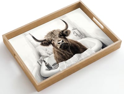 Dienblad hout 50x35 cm - Schootdienblad - Schotse hooglander - Badkuip - Badkamer - Krant - Borrelplank rechthoek - Plateau dienbladen