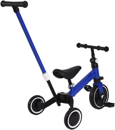 Kinder driewieler - Loopfiets duwstang - Buiten spelen - Dubbel doel ontwerp - 15 kg - Blauw
