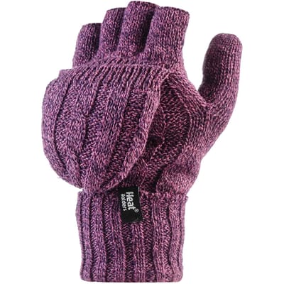 Gebreide thermo vingerloze converterhandschoenen voor dames - Paars