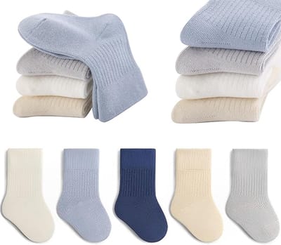 Katoenen enkelsokken, 5 paar kindersokken, zacht en elastisch, effen kleuren, voor jongens en meisjes.Blauwe tinten-S(6-12 maanden)
