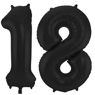 Folat Verjaardag Leeftijd folieballon - 18 jaar - zwart - 86 cm - cijferballon groot