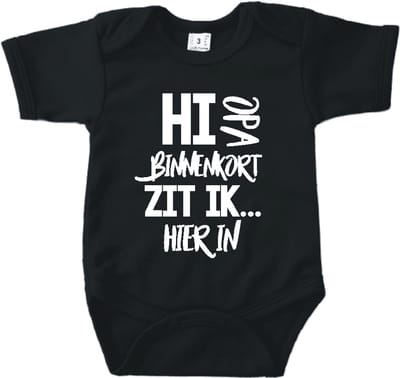 Baby romper met tekst zwangerschap aankondiging | Hi Opa binnenkort zit ik hierin | Zwart | korte mouw | maat 56 cadeautje zwangerschap aankondiging bekendmaking | Cadeautje 100% katoen.