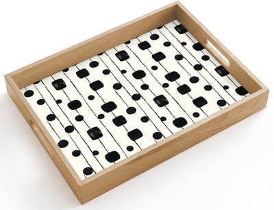 Dienblad hout 40x30 cm - Schootdienblad - Grafisch - Modern - Zwart - Borrelplank rechthoek - Plateau dienbladen