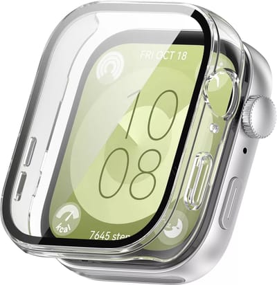 Strap-it hard case hoesje met screen protector geschikt voor Huawei Watch Fit 3 (transparant) – stevige beschermcase met geïntegreerde glasplaat – optimale bescherming tegen krassen en stoten voor je smartwatch