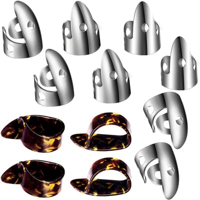 Oneay 12-delige stalen toetsset, bestaande uit roestvrijstalen toetsen en duimsteunen, evenals verstelbare metalen accessoires voor basgitaren (eenvoudig ontwerp).