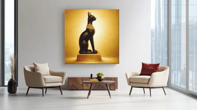 Vierkant Canvas Schilderij Egyptische Kat Bastet - Goud Design - Mystieke Kunst - Luxe Wanddecoratie - 40 x 40 cm