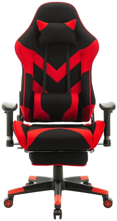 Gaming Stoel - Bureau – Racing - Ergonomische - Verstelbare - met Voetsteun - 155° Ligstand - Nekkussen - Lenden - Kunstleer – 360° Draaibare Wielen - Tot 136 kg Draagvermogen - Rode Stof