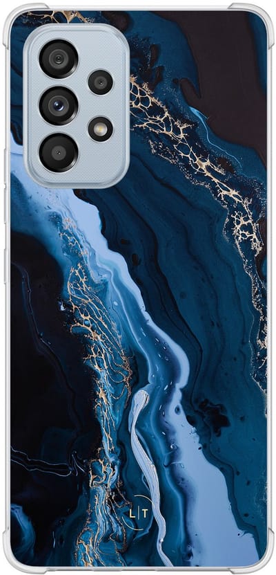 Shockproof hoesje - Geschikt voor Samsung Galaxy A53 - Marmer lagoon blauw - Extra sterke case - TPU/polycarbonaat - Marmer - Blauw, Transparant