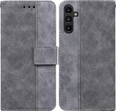 Coverup Hoesje - Geschikt voor Samsung Galaxy A25 Hoesje - Coverup Geometric Book Case - Grijs