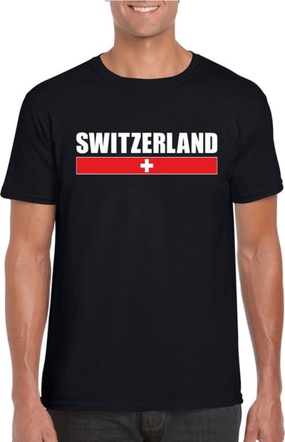 Zwart Zwitserland supporter t-shirt voor heren - Zwitserse vlag shirts S