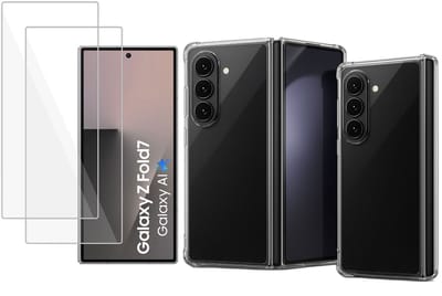 TechNow Hoesje + 2x Screenprotector geschikt voor Samsung Galaxy Z Fold 7 Hoesje Screenprotector - Tempered Glass - Extreme Shock Case Transparant