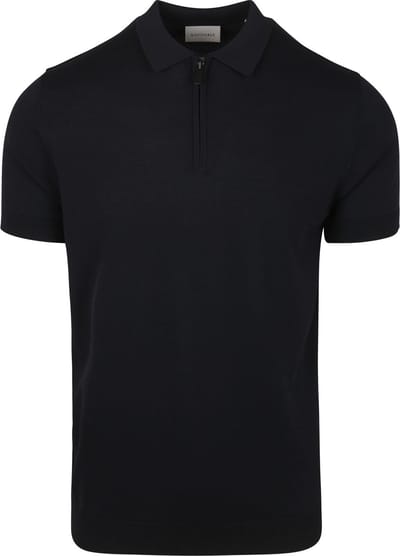 Suitable Knitted Half Zip Polo Donkerblauw (navy) - Maat L - Heren - Polo shirt Heren met Korte mouw