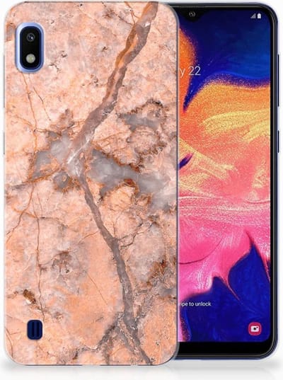 Samsung Galaxy A10 TPU Siliconen Hoesje Marmer Oranje