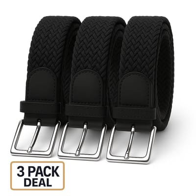3 pack deal - Elastische riem - gevlochten broekriem - dames en heren riemen - kleur Zwart 105 cm