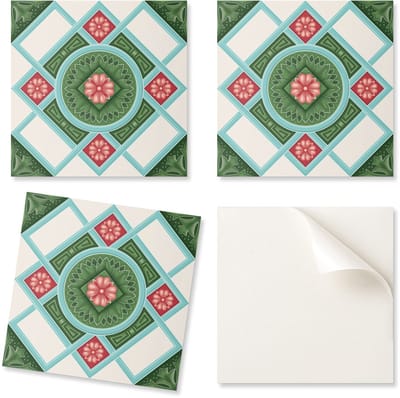 Set vinyltegels met een ruitvormig bloemenpatroon voor de keuken, 20x20x20 cm