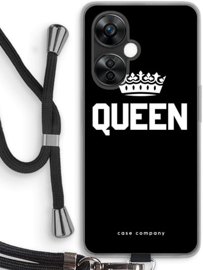 Case Company® - Hoesje met koord geschikt voor OnePlus Nord CE 3 Lite hoesje met Koord - Queen zwart - Telefoonhoesje met Zwart Koord - Bescherming aan alle Kanten en Over de Schermrand