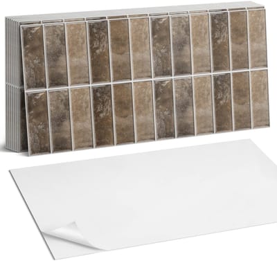 Coloray Plaktegels - Verticale tegelribben Zelfklevende Wandtegels - 40 cm x 20 cm - Bruin Plaktegels - 10 stuks - Rechthoek PVC Tegels - Plaktegels Badkamer - Vloertegels Zelfklevend - Vinyltegels Vloer Zelfklevend - Portugese Tegels