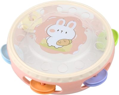 Houten Kindertamboerijn met Konijn - Muziekinstrument voor Baby's Peuters - Pastelkleuren