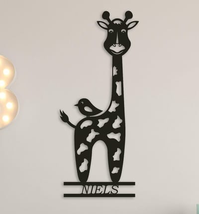 Wanddecoratie kinderen | Giraffe met vogeltje - M (17x40cm)